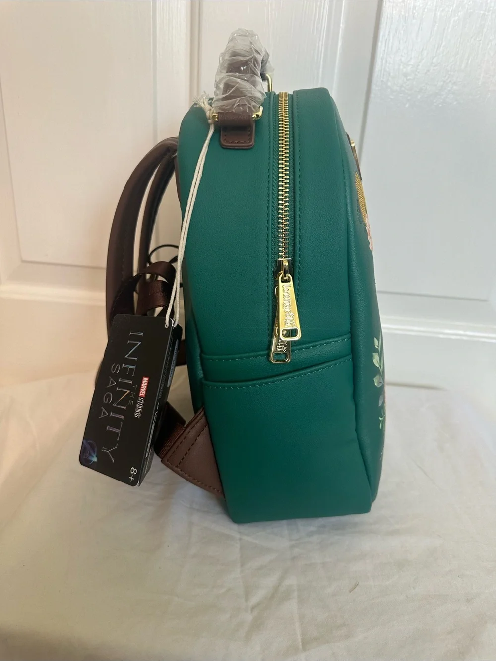 Loungefly Green & Gold Loki Floral Mini Backpack with Ear Headband